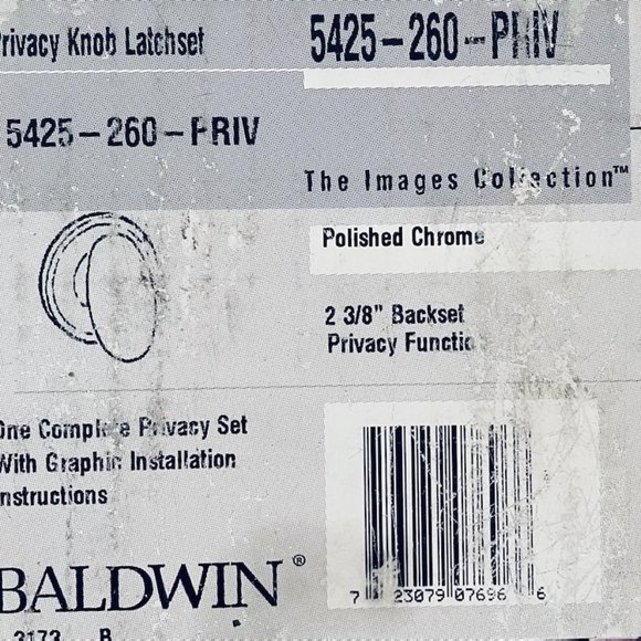 Baldwin Polished Chrome Complete Privacy Knob Latch Set Made In USA Original Box - Picture 3 of 8